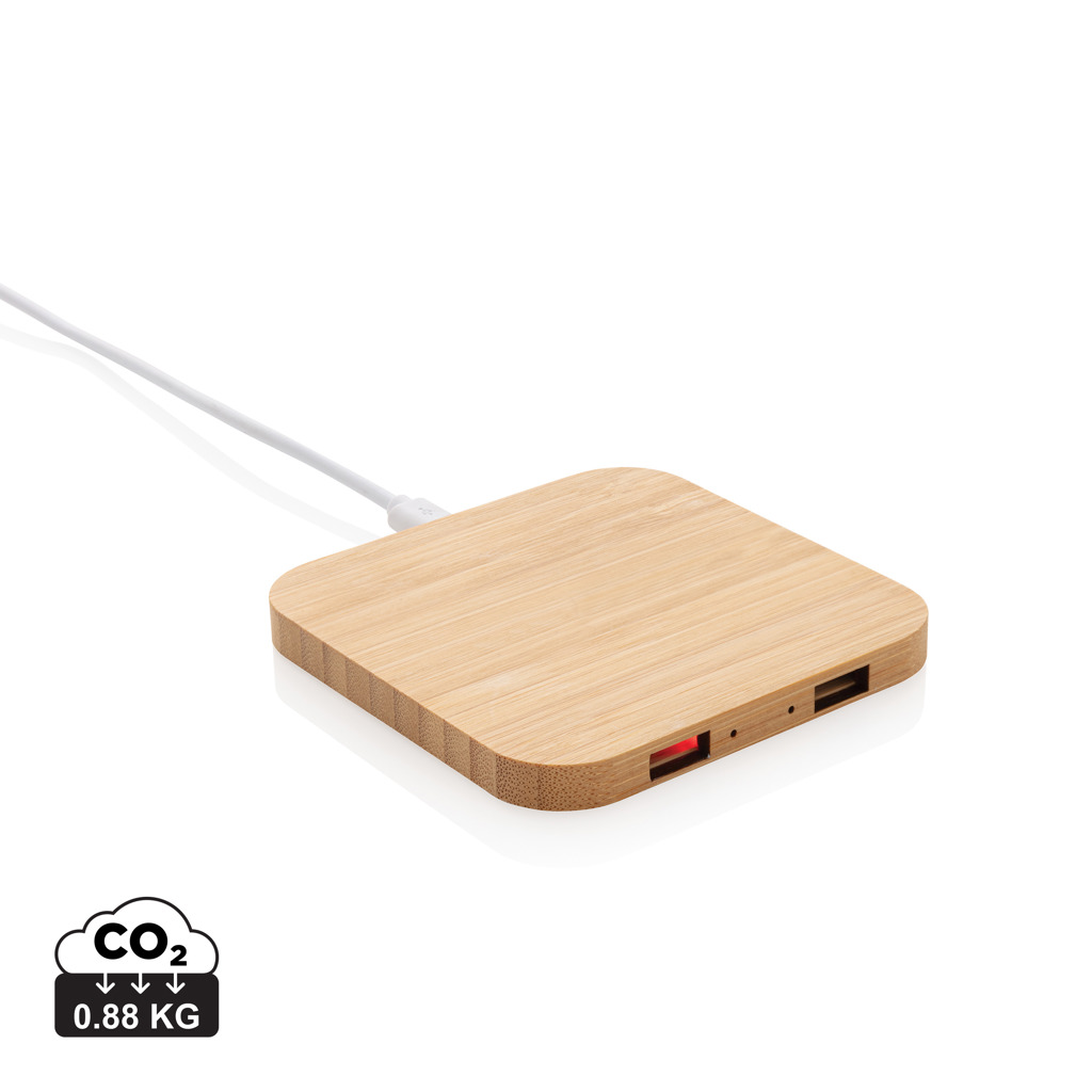 Promo Bamboo 5W wireless charger with USB