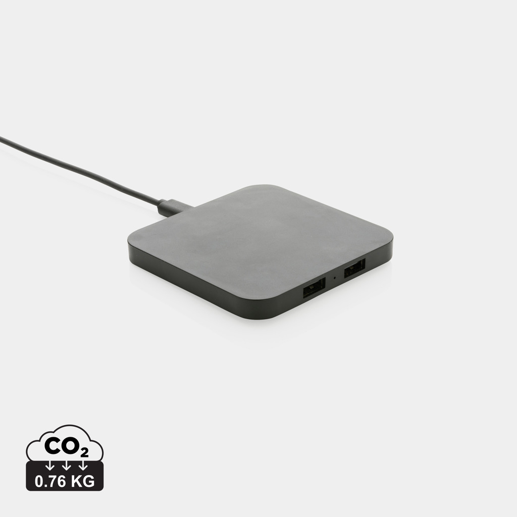 Promo RCS recycled plastic 10W Wireless charger with USB Ports