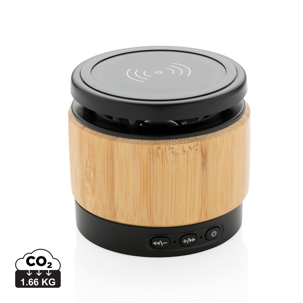 Promo  Bamboo wireless charger speaker