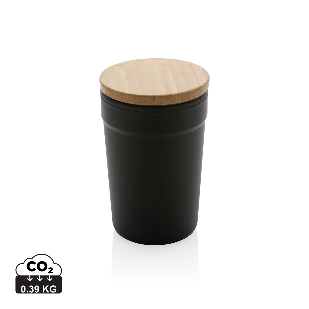 GRS certified recycled PP mug with bamboo lid s tiskom 