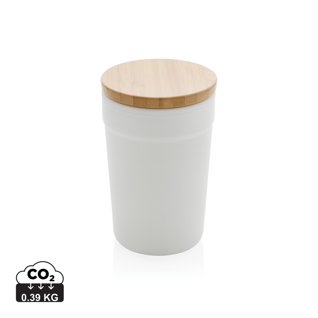 GRS certified recycled PP mug with bamboo lid s tiskom 