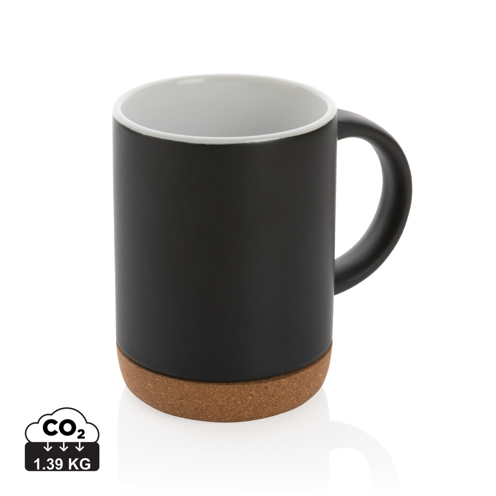 Ceramic mug with cork base s tiskom 