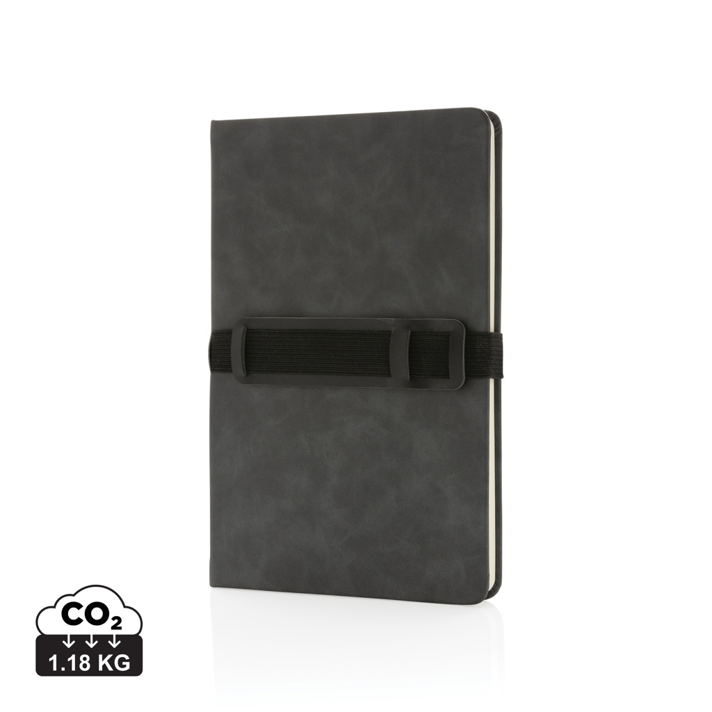 Deluxe hardcover PU notebook A5 with phone and pen holder s tiskom 
