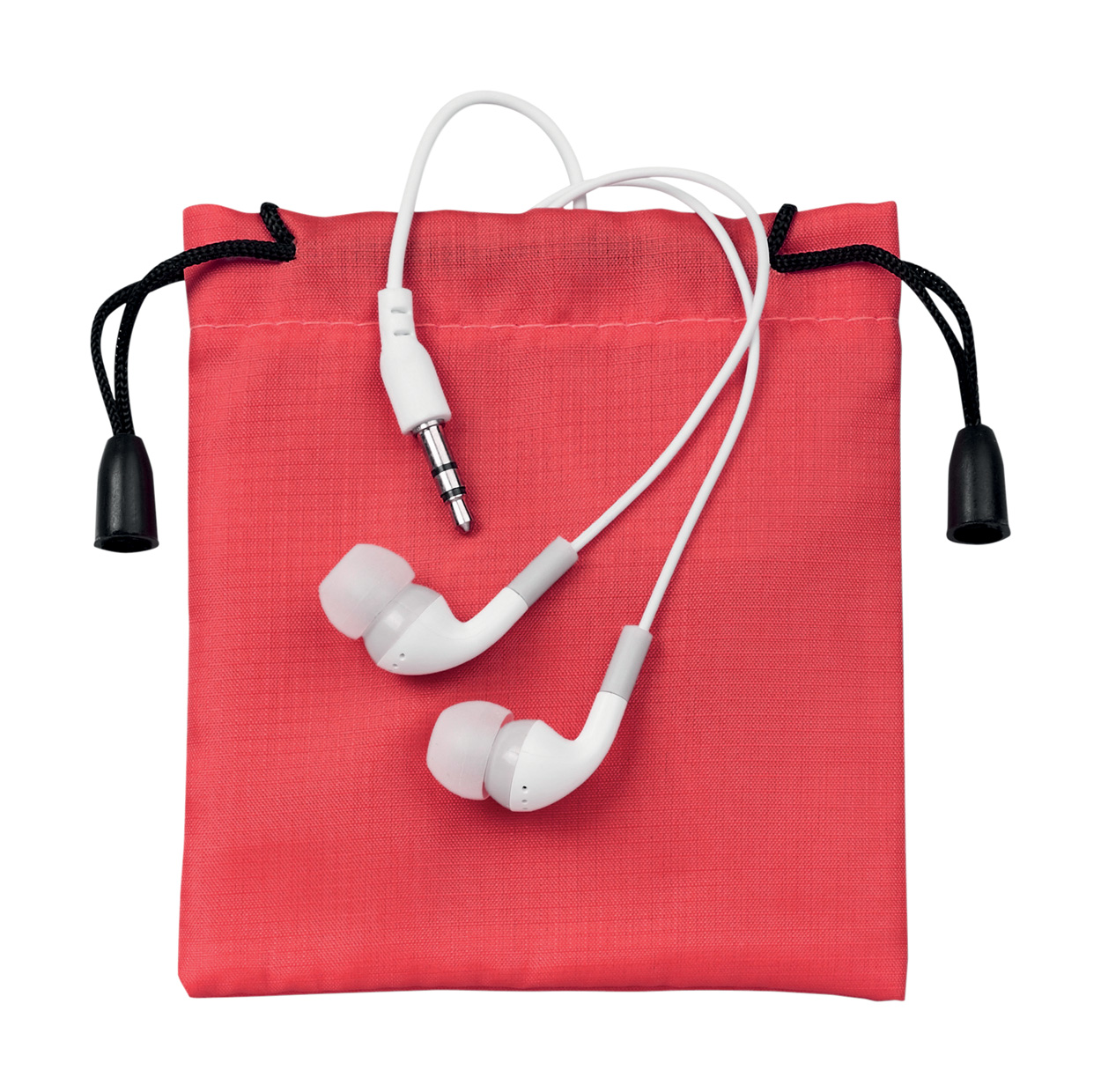 Cimex plastične slušalice u vrećici od poliestera, bijele boje s logom tvrtke 