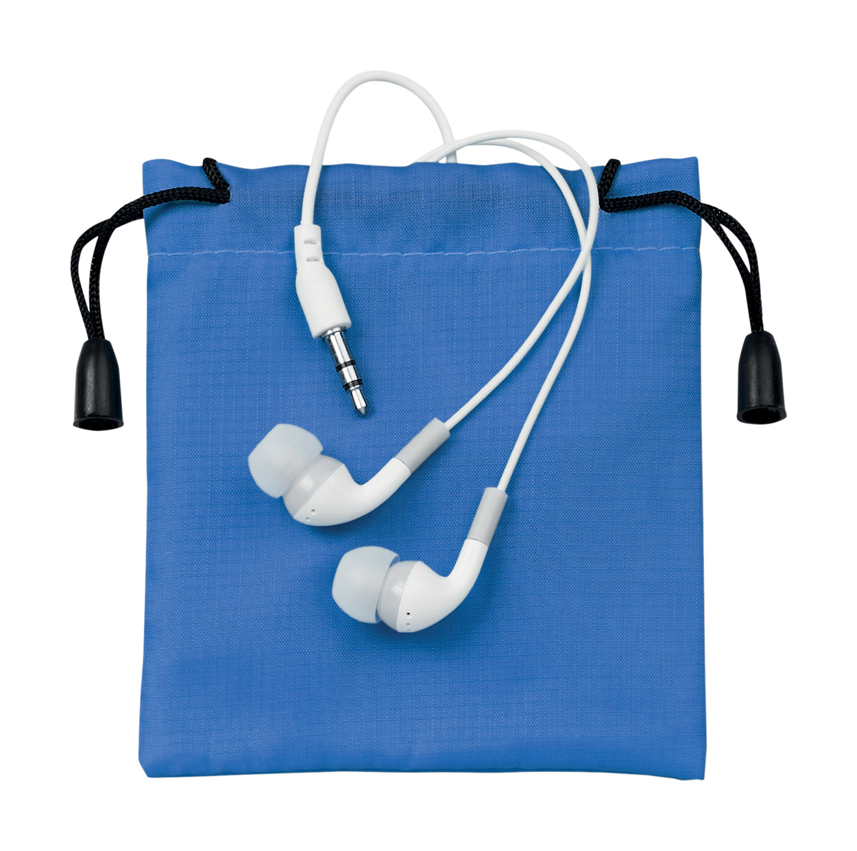 Cimex plastične slušalice u vrećici od poliestera, bijele boje s logom tvrtke 
