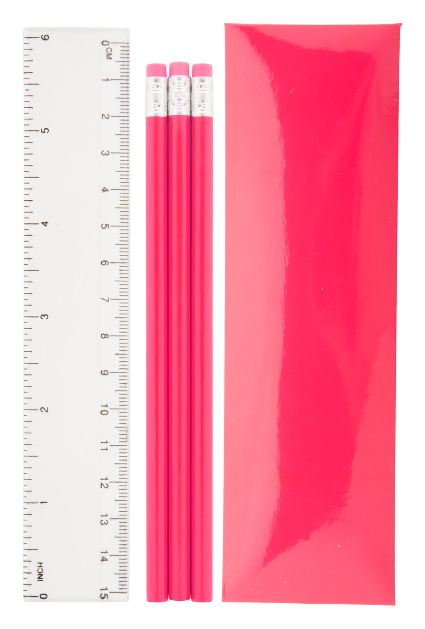 Promo  Laptan set od 3 drvene olovke i plastično ravnalo od 15 cm, bijele boje