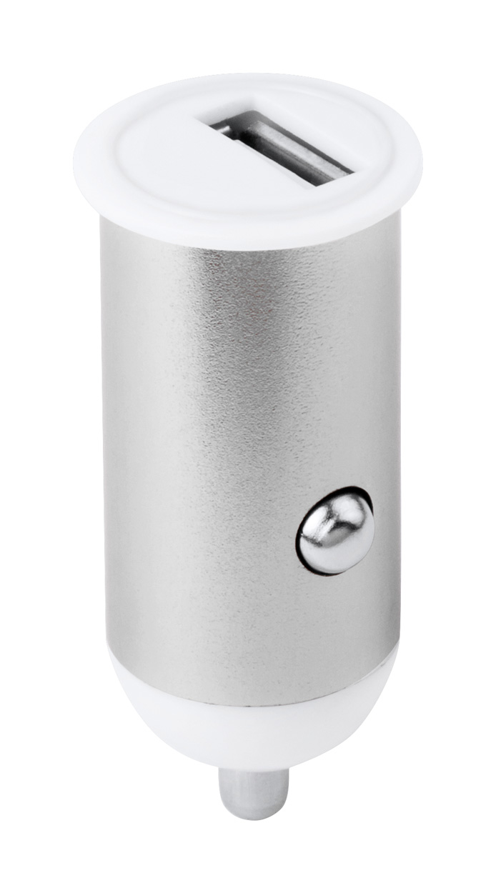 Promo Bozix, aluminijski USB punjač za automobil s baterijom od 1000 mAh, srebrne boje