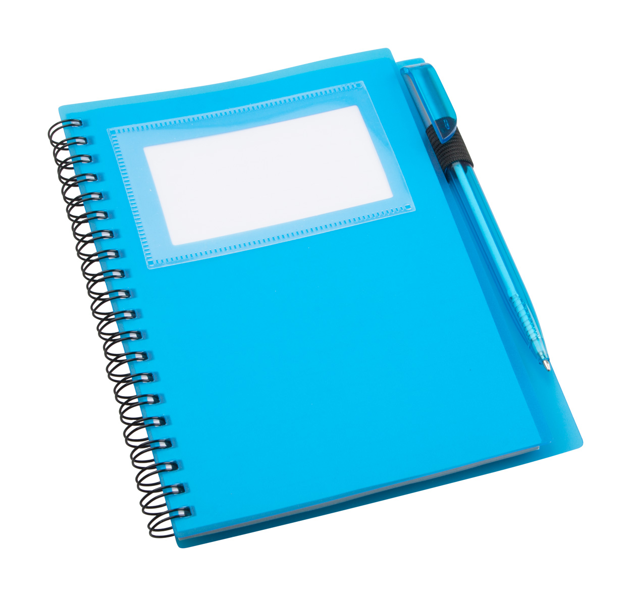 Tagged notna bilježnica u sa 70 listova sa crtom i plastičnom kemijskom olovkom s tiskom 