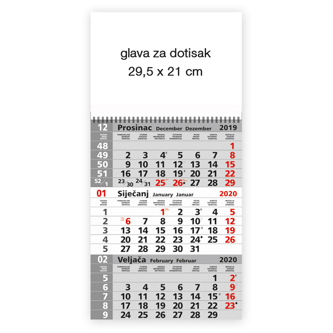 Promo  Kalendar zidni trodijelni 2023. sa spiralom sivi