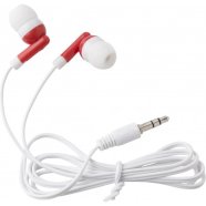 Promo  Pair of coloured earphones in a round plastic case, red
