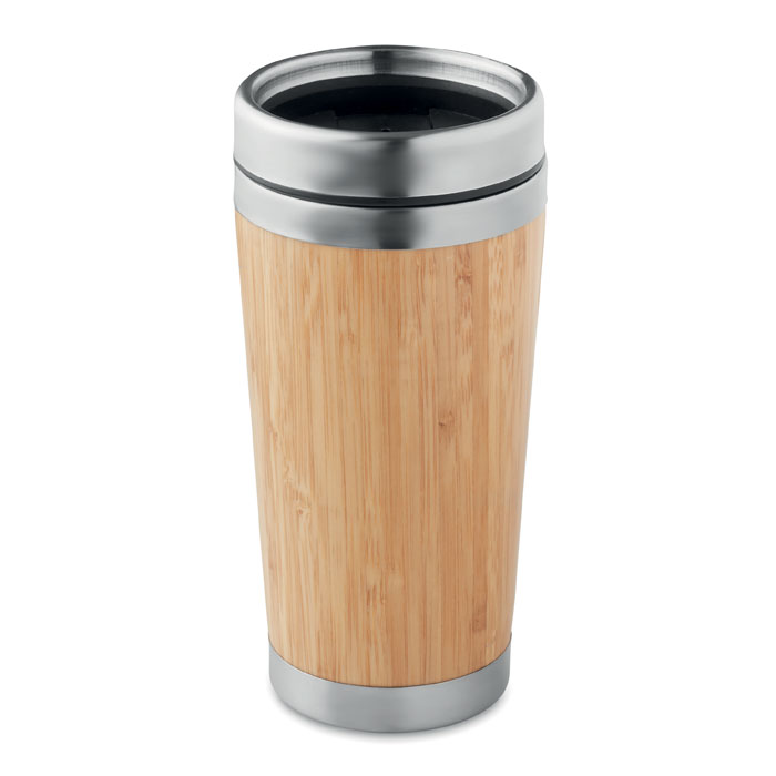 RODEODRIVE+, Putna čaša s duplom stijenkom od nehrđajućeg čelika i bambusa i poklopcem od PP-a