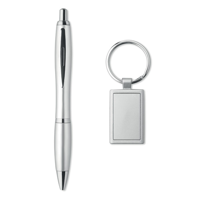 Promo  Set kemijske olovke i privjesak za ključeve, mat srebrne boje