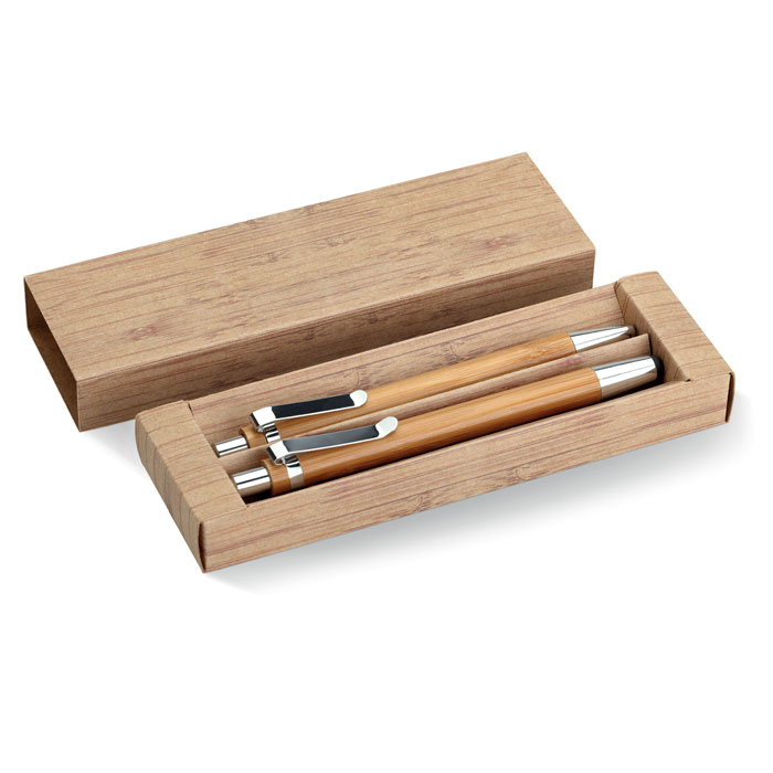 Promo  Set kemijska olovka i olovke od bambusa, boje drva