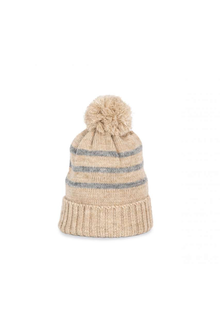 KNITTED STRIPED BEANIE IN RECYCLED YARN s tiskom 